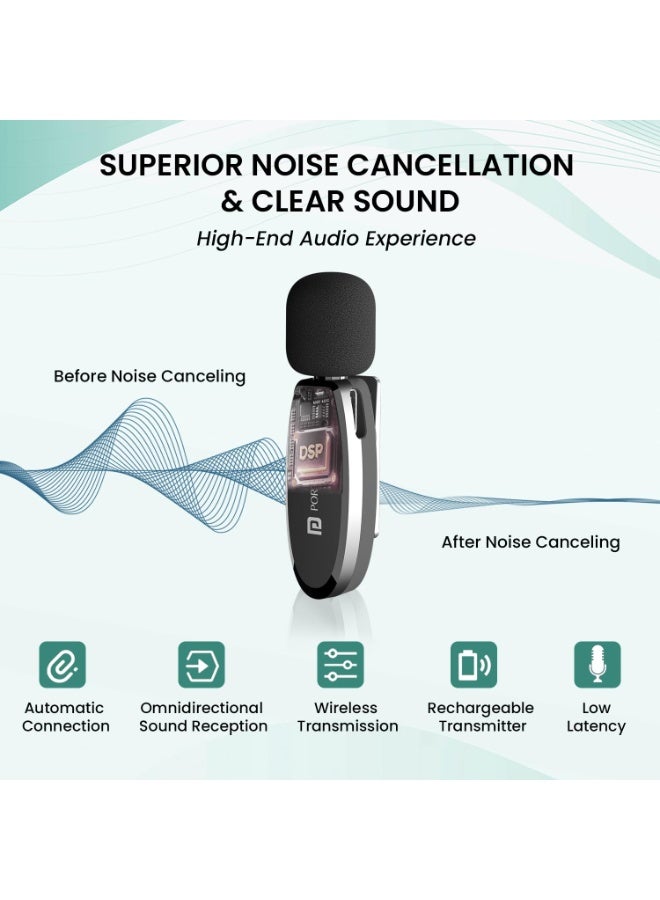 بورترونيكس Portronics Dash 7 Omnidirectional Type C Wireless Microphone, Noise Cancellation, Plug & Play, Lapel Wireless Mic for Video Recording, Supports Type C Android, iPhone, Camera(Black) - Image 5